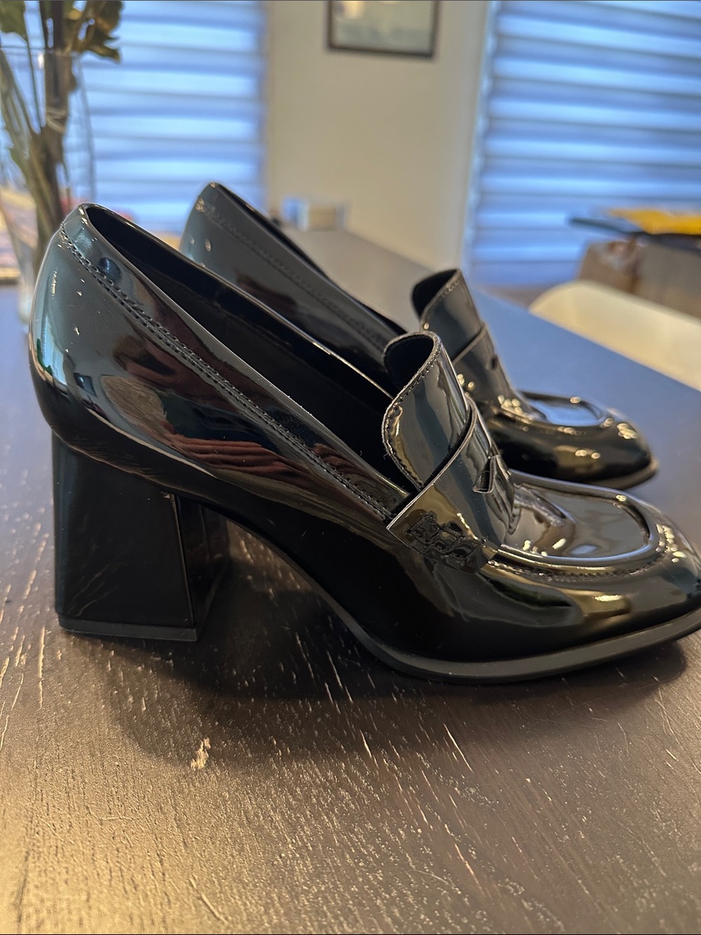 Nine West Black Patent Block Heel Loafers